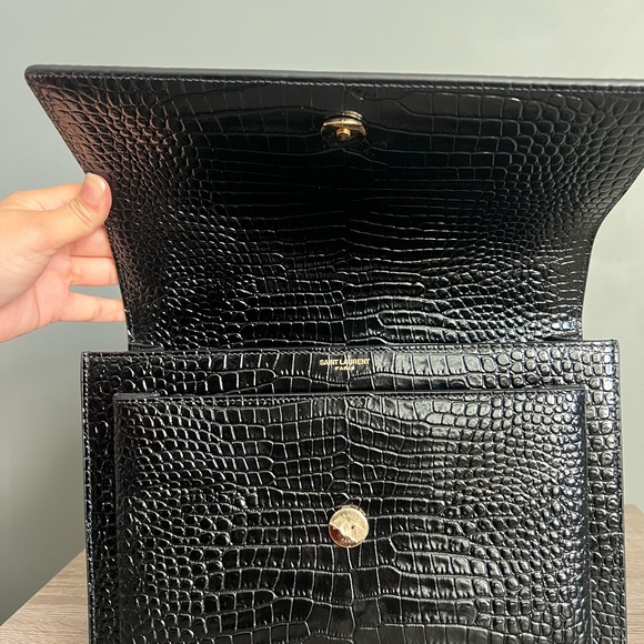 Saint Laurent Sunset Crossbody Bag Crocodile Embossed Leather Large - Picture 10 of 11
